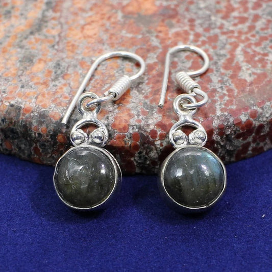 Round Labradorite German Silver Drop Earrings