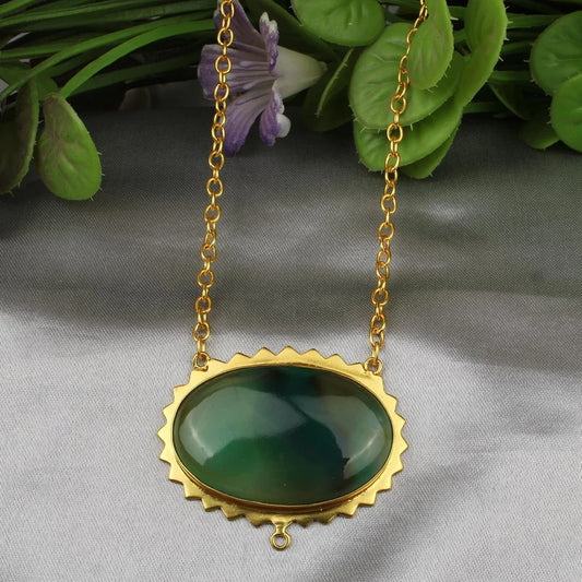 Green Sardonyx Gemstone Gold Plated Necklace