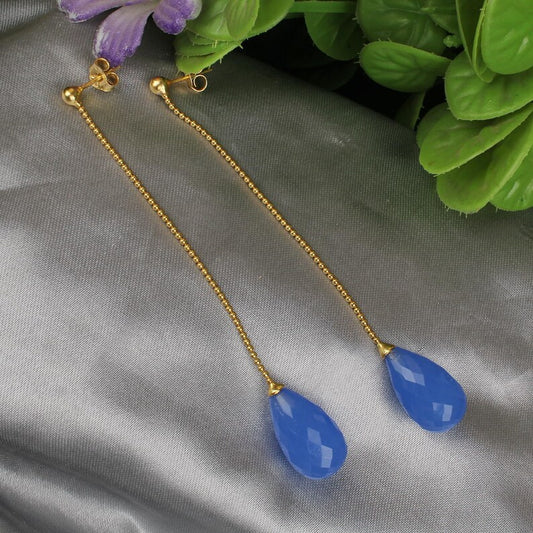 Blue Chalcedony Gemstone Tear Drop Earrings