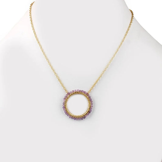 Natural Amethyst Round Charm Necklace