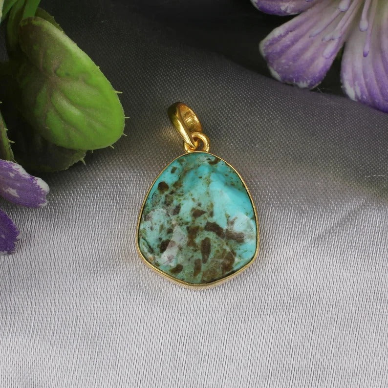 Sleeping BeautyTurquoise Gold Plated Brass Pendant