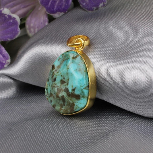 Sleeping BeautyTurquoise Gold Plated Brass Pendant