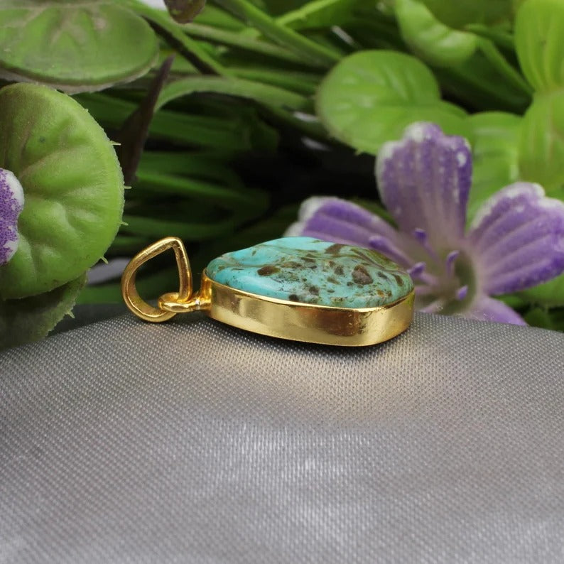 Sleeping BeautyTurquoise Gold Plated Brass Pendant