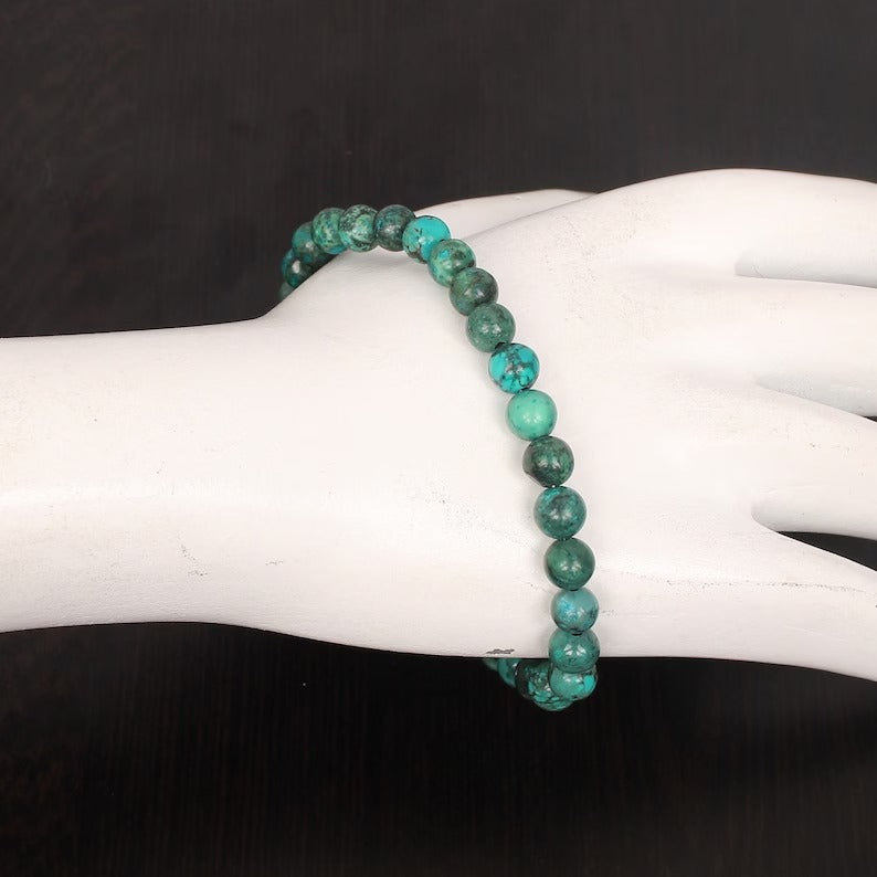 925 Sterling Silver Tibetan Turquoise Smooth Ball Beads Bracelet