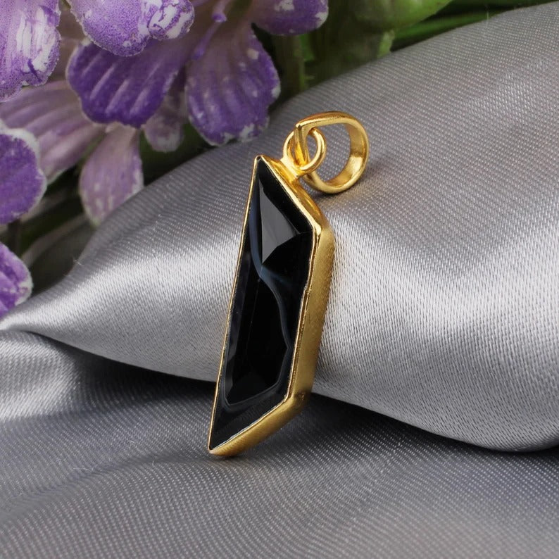 Black Banded Agate Gemstone Gold Plated Pendant