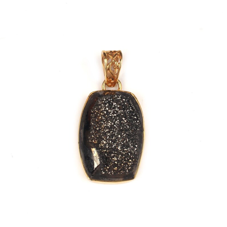 Black Coated Druzy Handmade Gold Plated Pendant