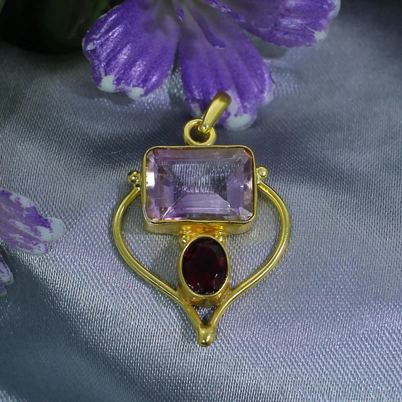 Lavender & Garnet Gemstone Pendant