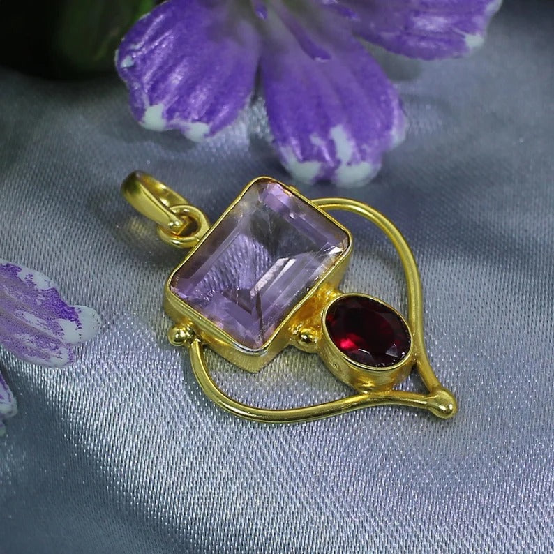 Lavender & Garnet Gemstone Pendant