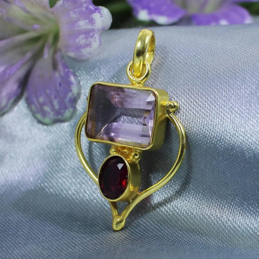 Lavender & Garnet Gemstone Pendant