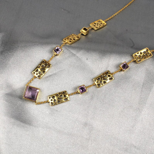 Natural Amethyst Gold Plated Necklace