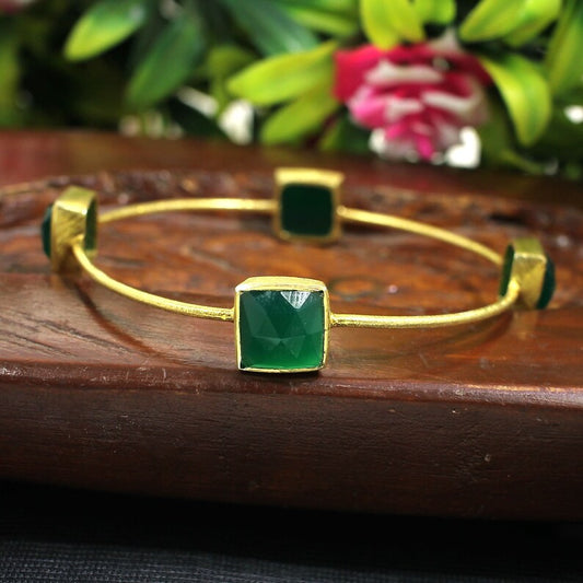 Green Onyx Gold Plated Brass Bangle