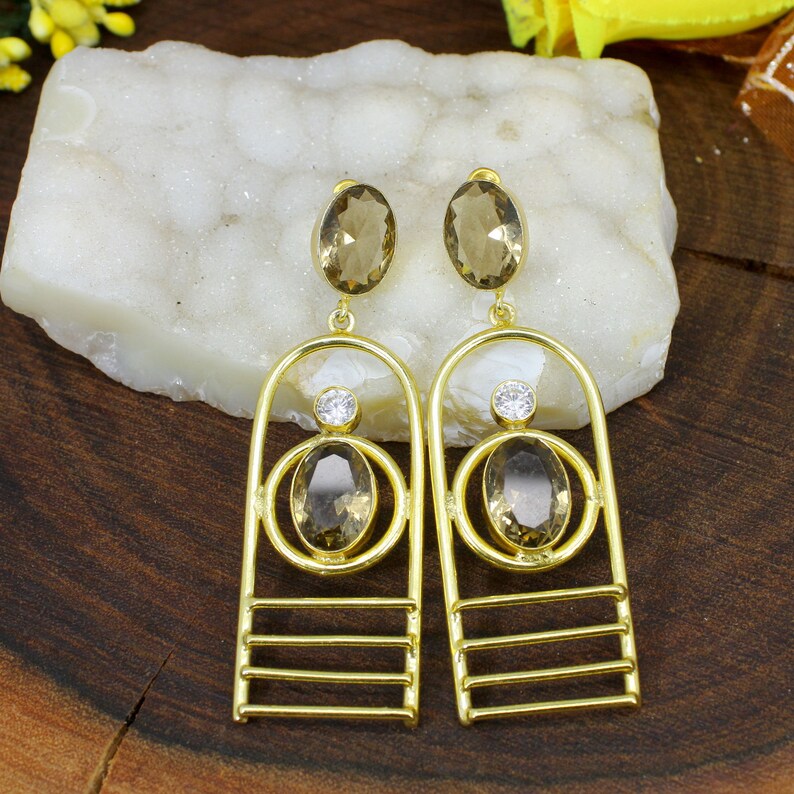 Smoky Quartz & Cubic Zirconia Earrings