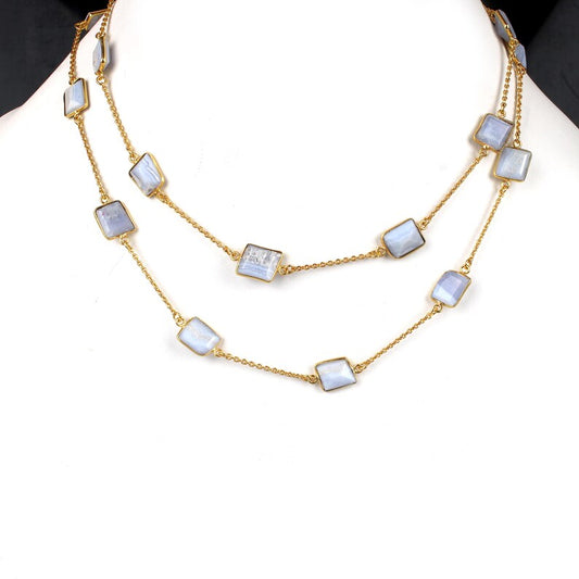 Blue Lace Agate Gold Plated Brass Necklace