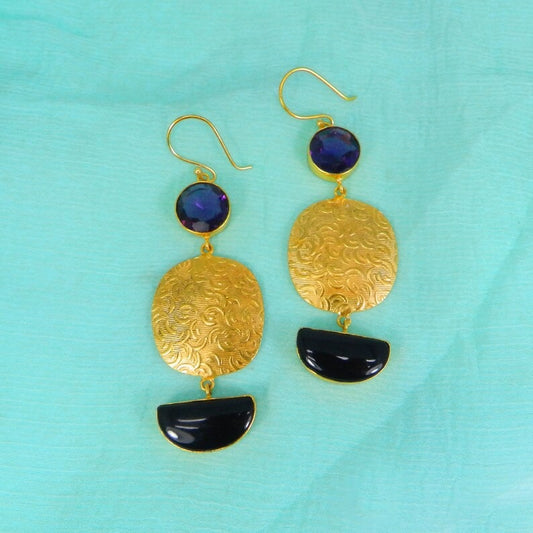 Half Moon Black Onyx Dangle Earrings