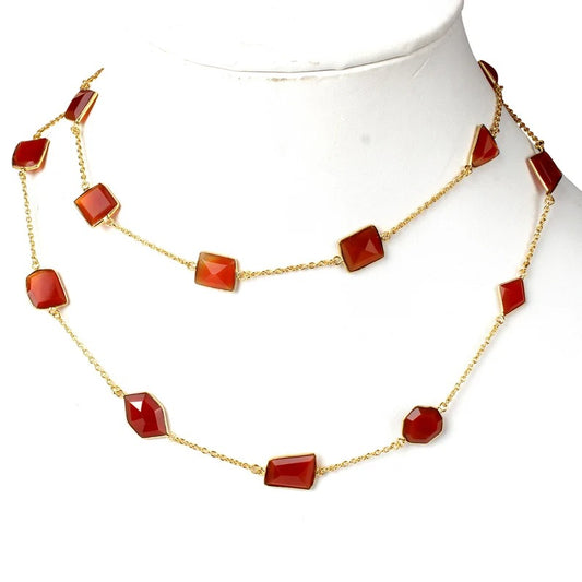 Red Onyx Gold Plated Brass Necklace