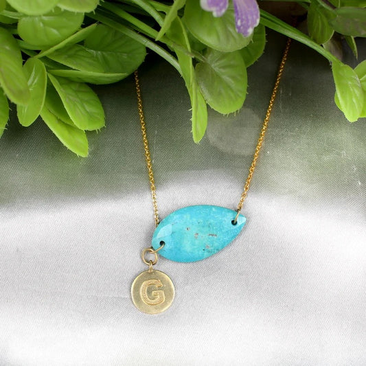 Turquoise Gemstone & Intial Letter Necklace