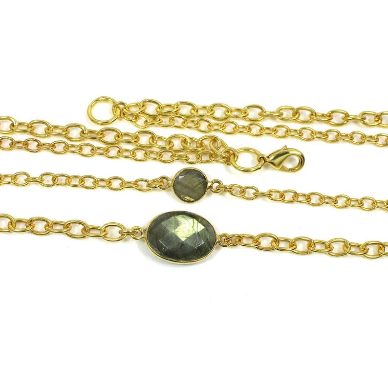 Labradorite Gemstone Gold Plated Brass Necklace