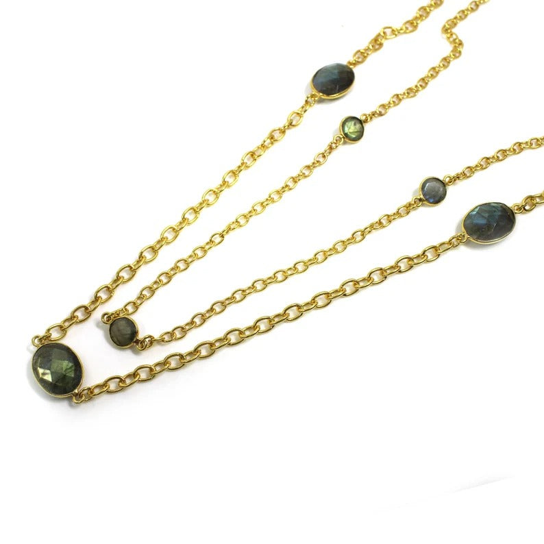 Labradorite Gemstone Gold Plated Brass Necklace