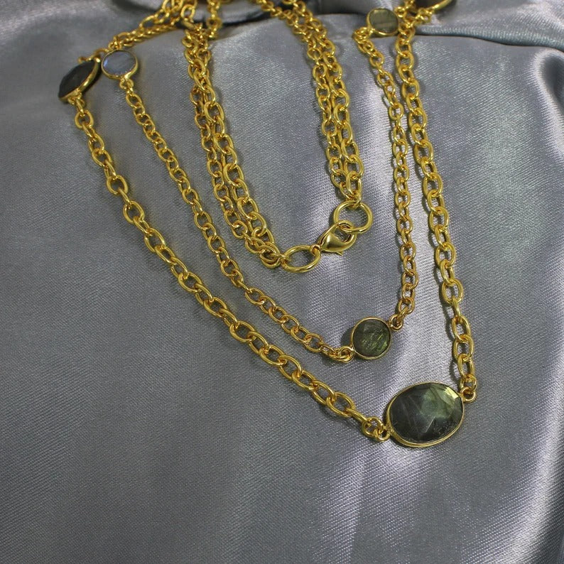 Labradorite Gemstone Gold Plated Brass Necklace