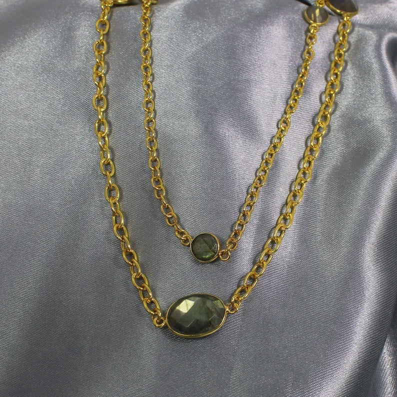 Labradorite Gemstone Gold Plated Brass Necklace