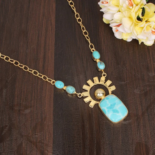 Larimar Gemstone Gold Plated Brass Necklace