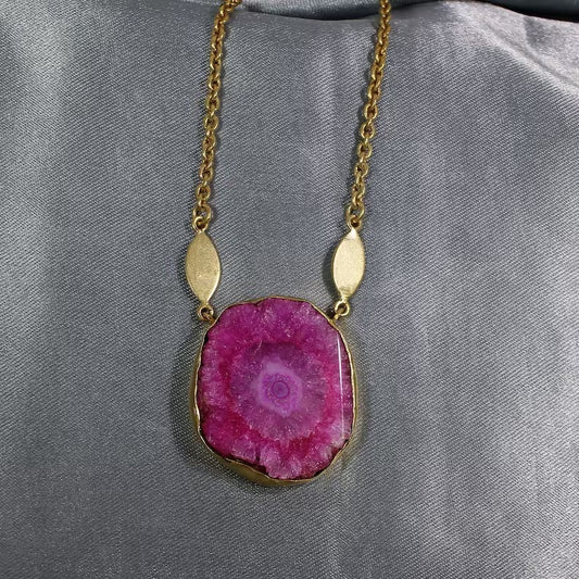 Pink Solar Quartz Druzy Gemstone Necklace