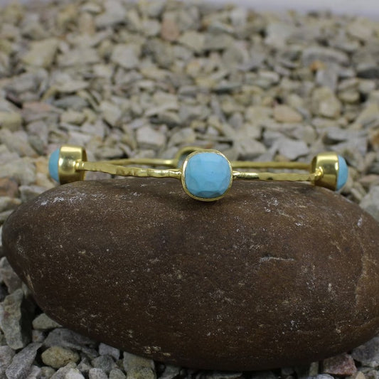 Synthetic Turquoise Gold Plated Brass Bangle