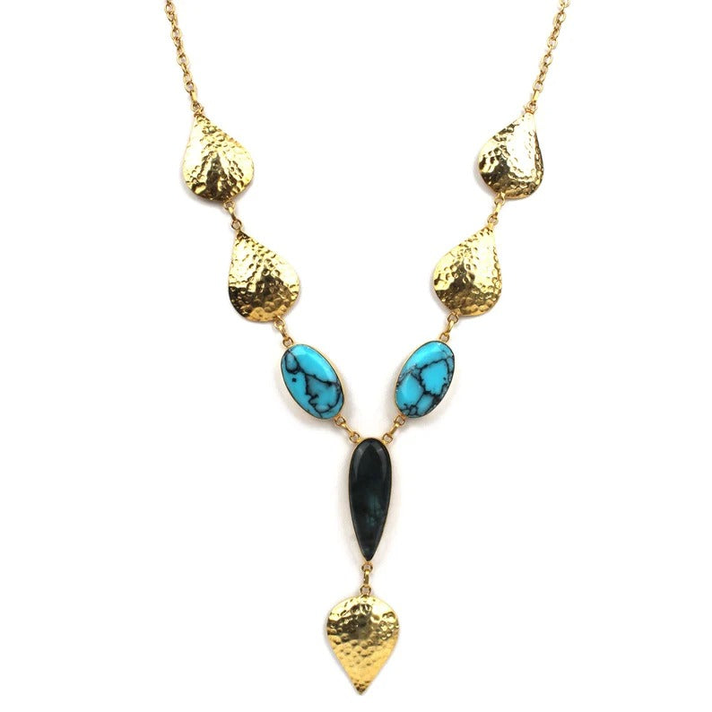 Multi Gemstones Gold Plated Brass Necklace