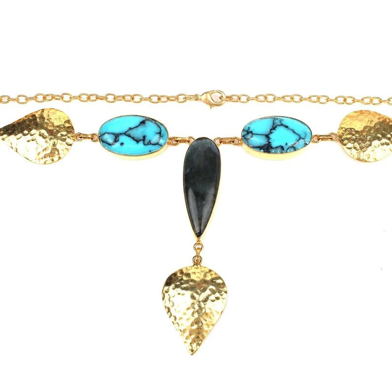 Multi Gemstones Gold Plated Brass Necklace