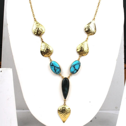 Multi Gemstones Gold Plated Brass Necklace