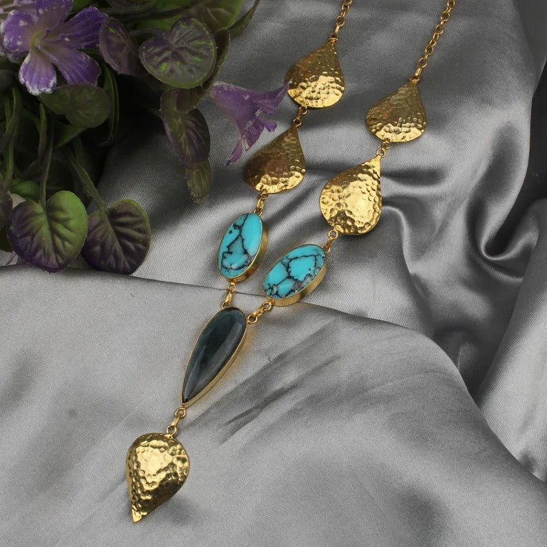 Multi Gemstones Gold Plated Brass Necklace