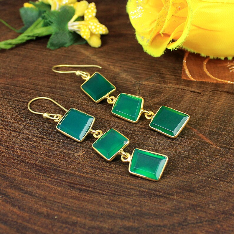 Green Onyx Dangling Earrings