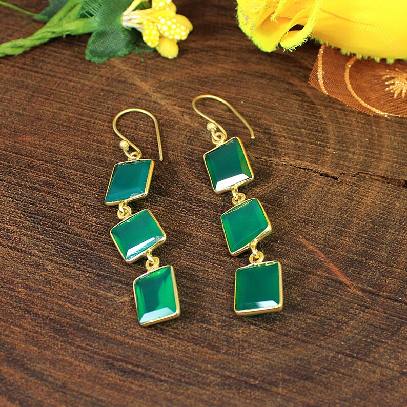 Green Onyx Dangling Earrings