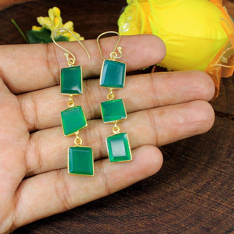 Green Onyx Dangling Earrings