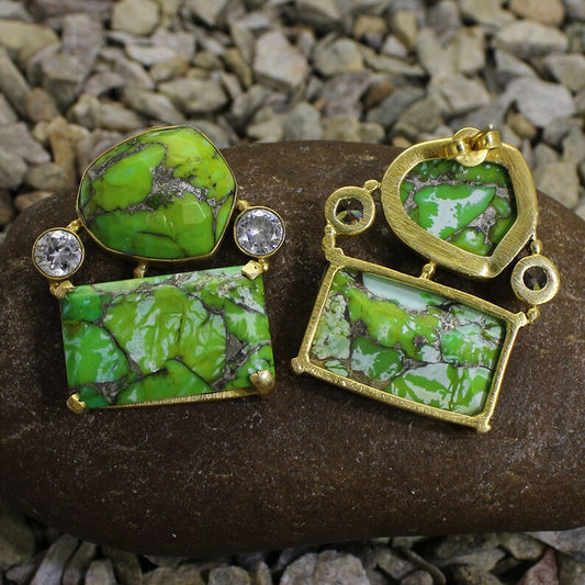 Green Copper Turquoise Earrings.