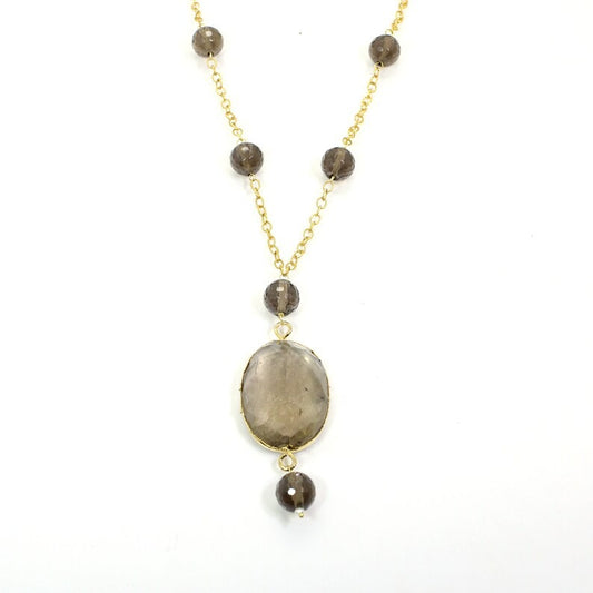 Golden Rutile & Smoky Hydro Gemstone Necklace