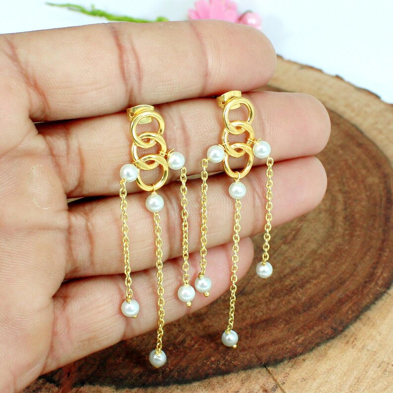 White Pearl Gemstone Earrings