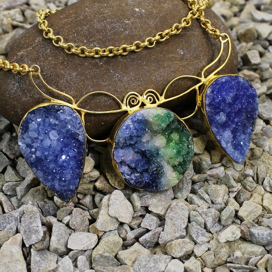 Natural Blue Druzy Handmade Ethnic Necklace