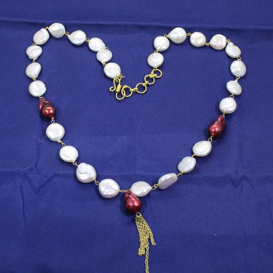 Marron Baroque Pearl & Coin Pearl Beaded Necklace