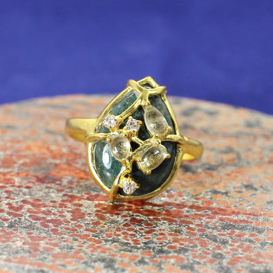 Lemon Quartz Gold Plated Brass Ring