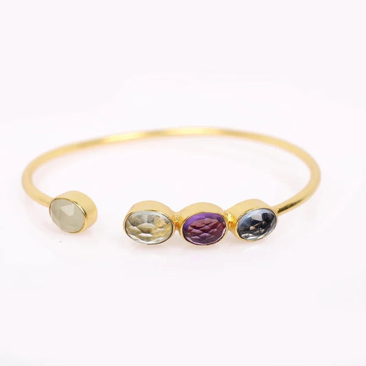 Multi Gemstone Gold Plated Brass Bangle