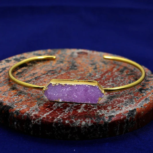 Pink Druzy Gold Plated Brass Bangle