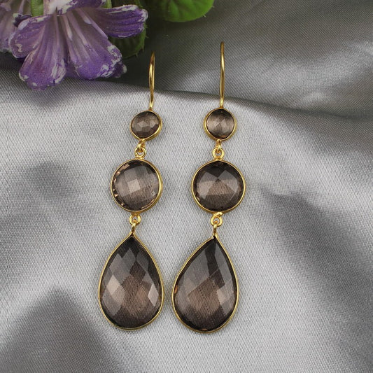 Smoky Quartz Gold Plated Earring