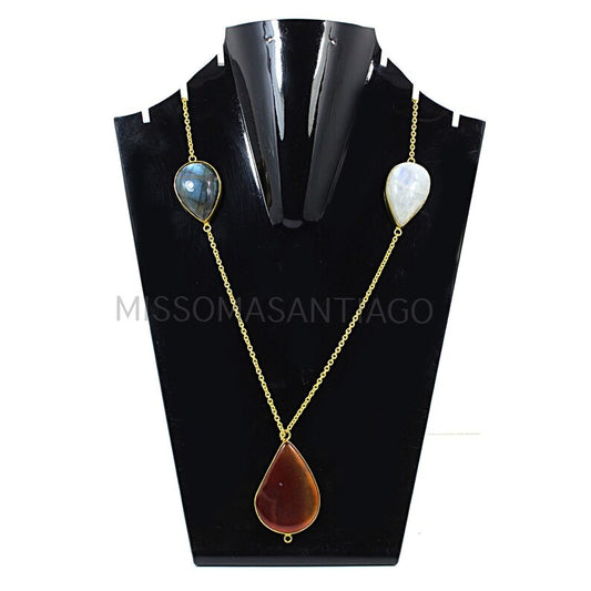 Multi Gemstone Gold Plated Brass Necklace