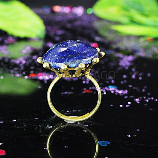 Lapis Lazuli Gemstone Gold Plated Handmade Designer Ring