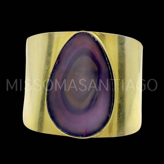 Brass Brazil Agate Slice Gold Plated Cuff Bangle