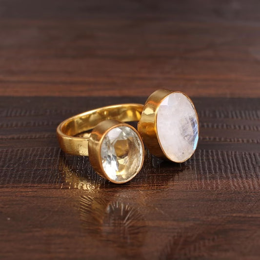 Rainbow Moonstone & Green Amethyst Gemstone Ring