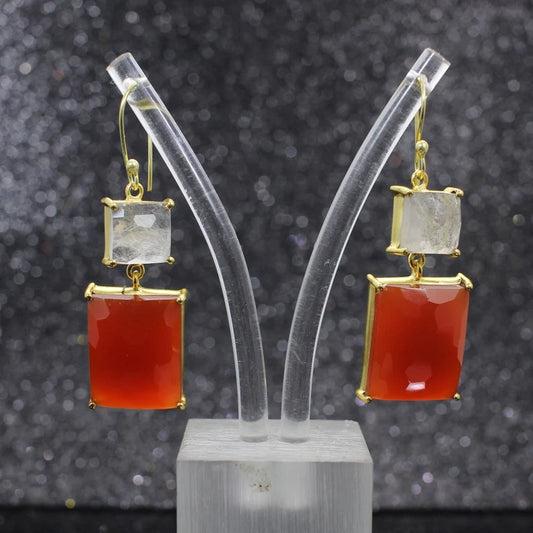 Red Onyx & Golden Rutile Dangle Earrings