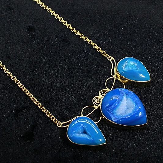 Blue Druzy Gemstone Necklace