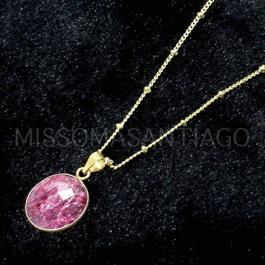 925 Sterling Silver Ruby Corundum Curb Chain Necklace